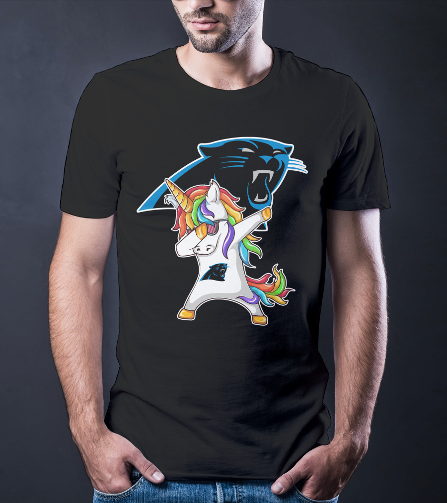 Carolina Panthers Unicorn Dabbing With Team Logo And Rainbow Mane T-Shirt