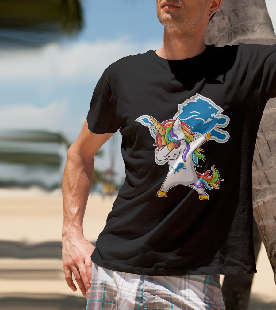 Detroit Lions Rainbow Unicorn Dabbing T-Shirt