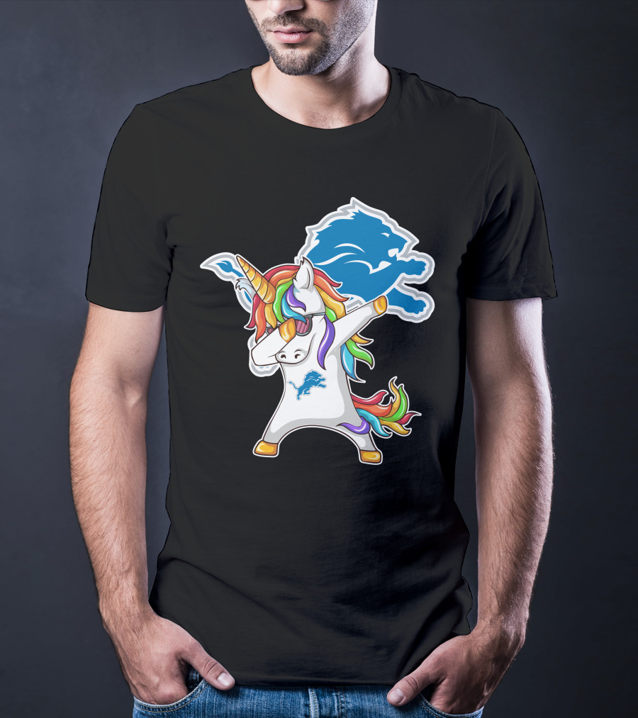 Detroit Lions Rainbow Unicorn Dabbing T-Shirt