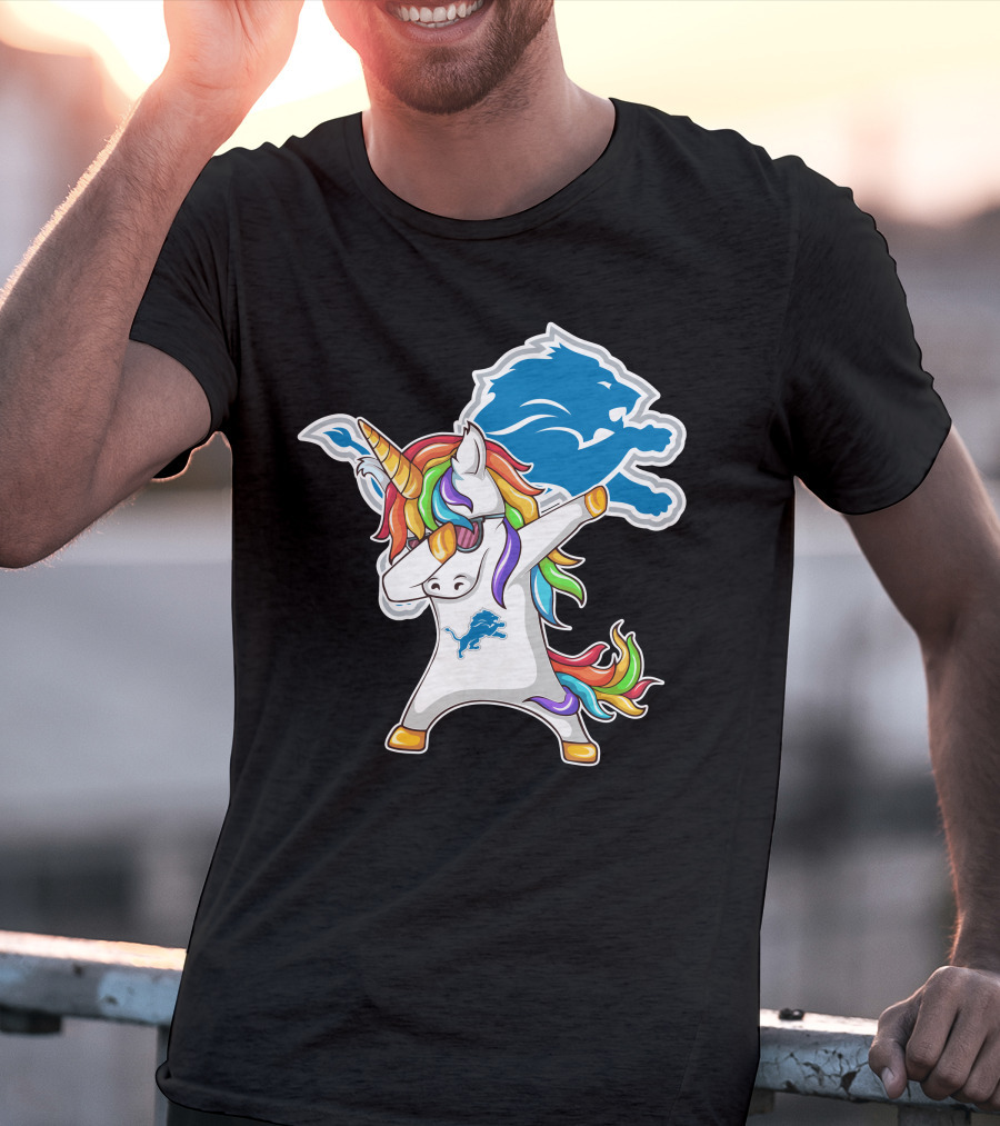Detroit Lions Rainbow Unicorn Dabbing T-Shirt