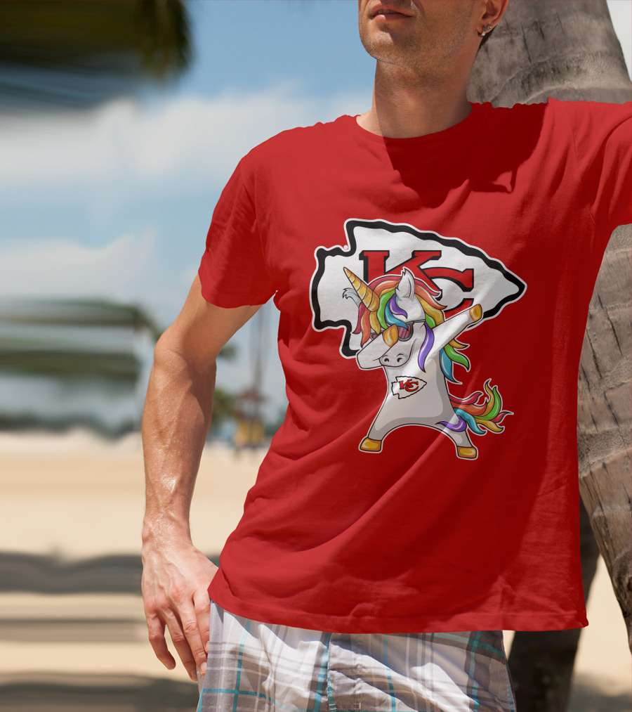 Kansas City Chiefs Unicorn Dabbing KC Logo Rainbow Mane T-Shirt
