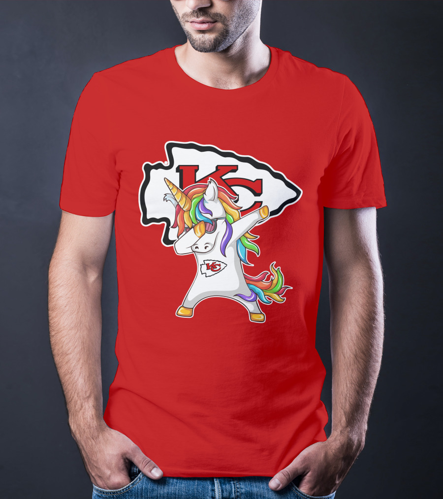Kansas City Chiefs Unicorn Dabbing KC Logo Rainbow Mane T-Shirt
