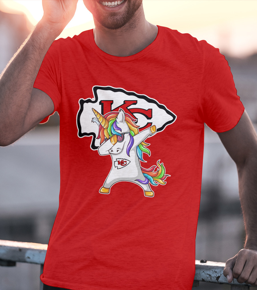 Kansas City Chiefs Unicorn Dabbing KC Logo Rainbow Mane T-Shirt
