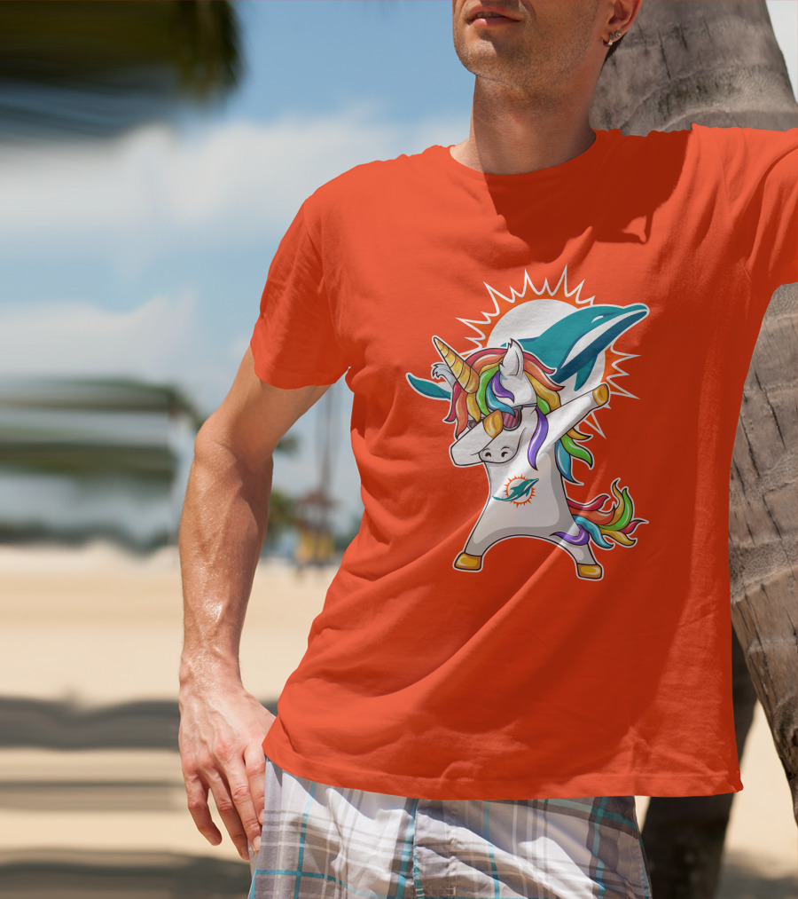 Miami Dolphins Logo Unicorn Dabbing Gesture T-Shirt