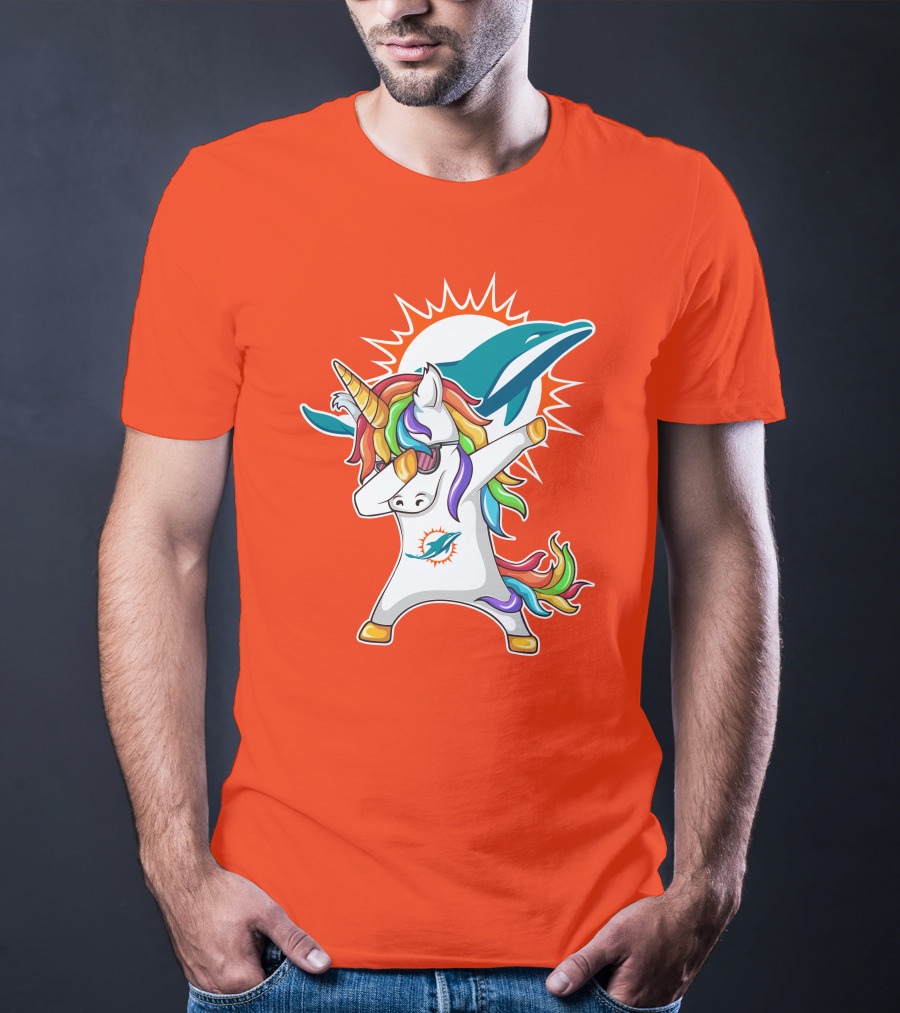 Miami Dolphins Logo Unicorn Dabbing Gesture T-Shirt