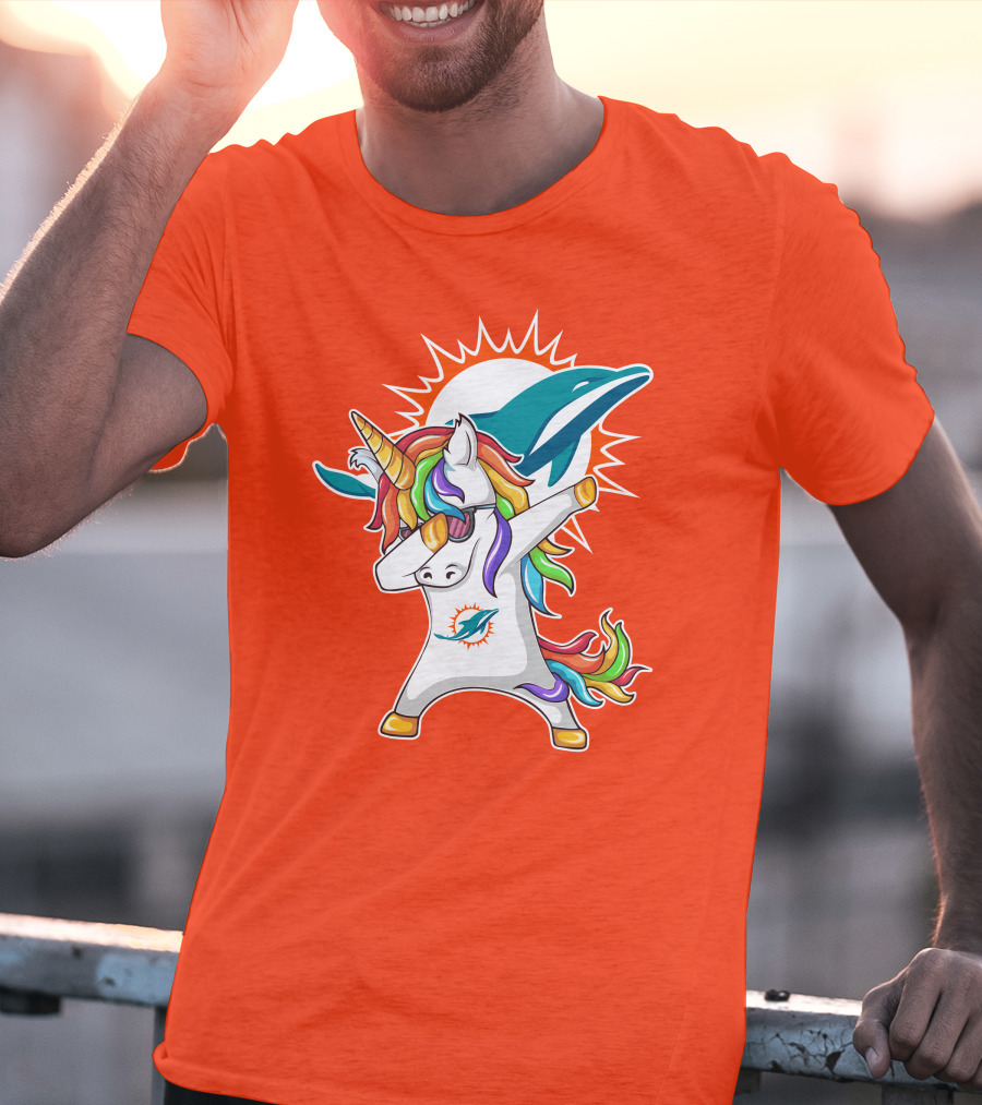 Miami Dolphins Logo Unicorn Dabbing Gesture T-Shirt