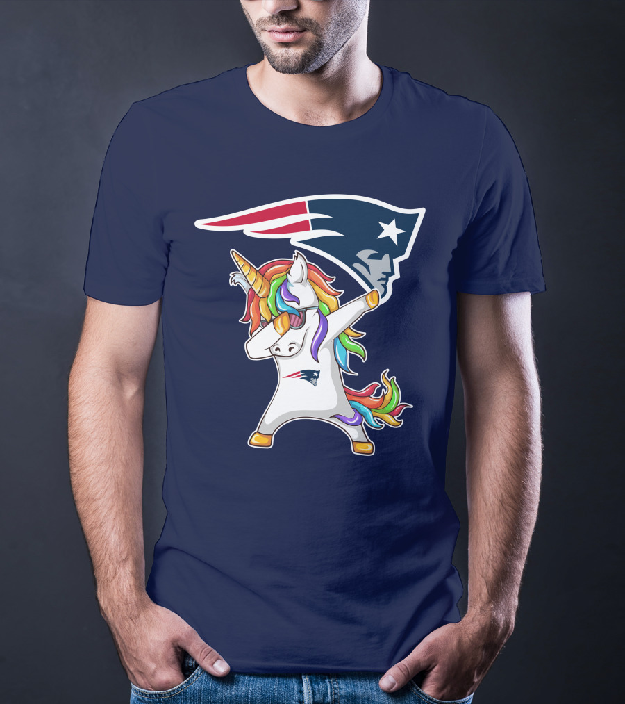 New England Patriots Unicorn Dabbing Rainbow Mane NFL T-Shirt