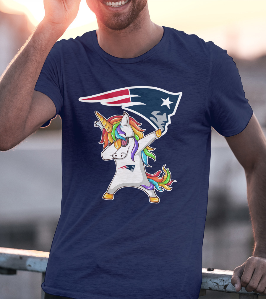 New England Patriots Unicorn Dabbing Rainbow Mane NFL T-Shirt