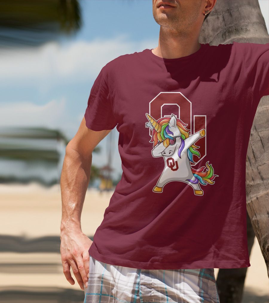 Oklahoma Sooners OU Logo Rainbow Unicorn Dabbing T-Shirt