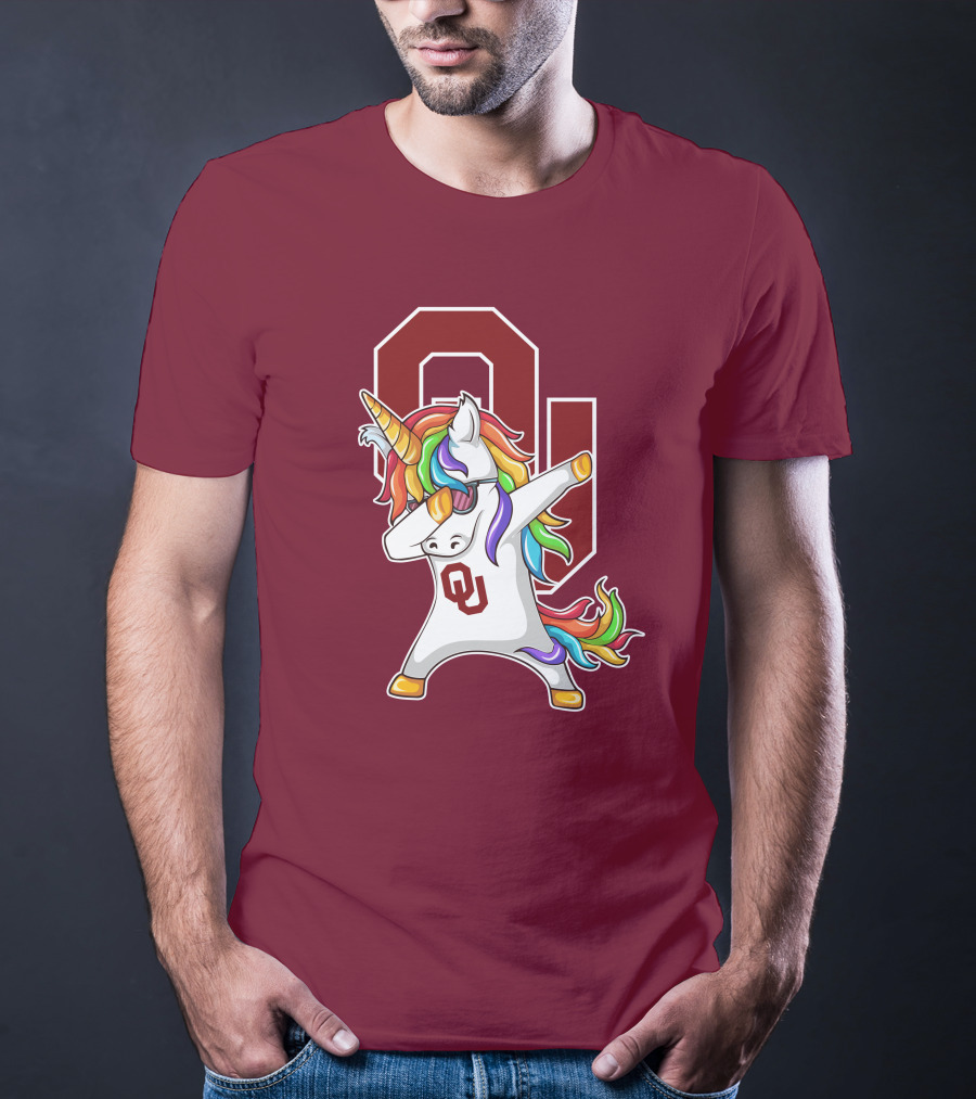 Oklahoma Sooners OU Logo Rainbow Unicorn Dabbing T-Shirt