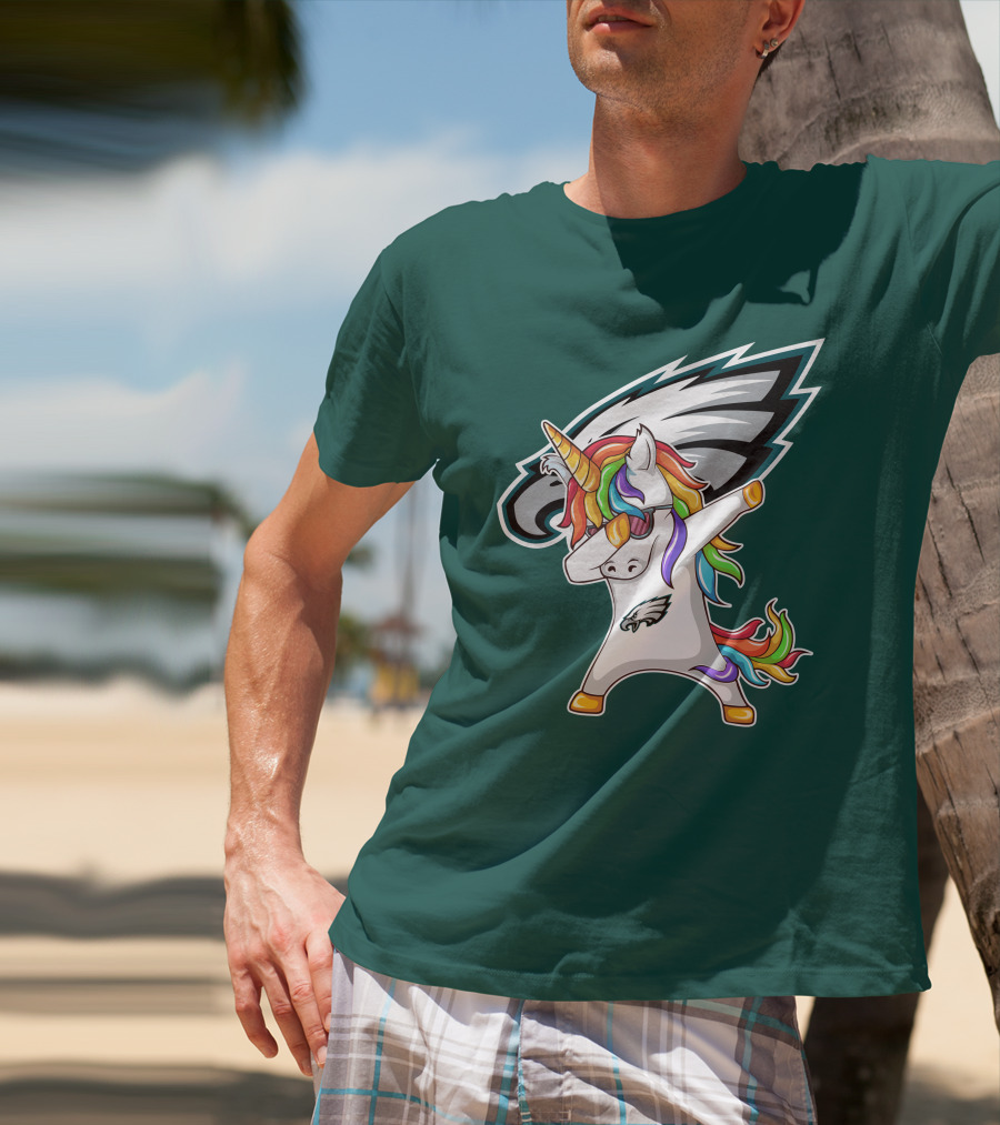 Philadelphia Eagles Unicorn Dabbing Rainbow Mane T-Shirt