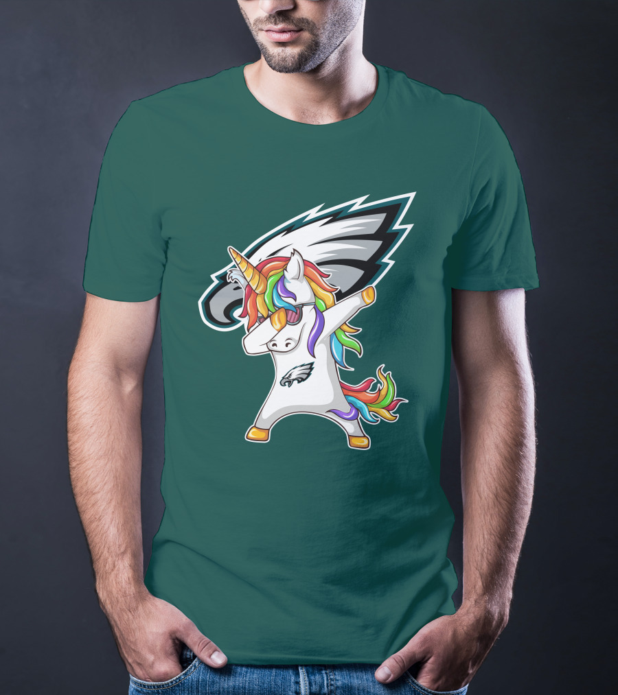Philadelphia Eagles Unicorn Dabbing Rainbow Mane T-Shirt