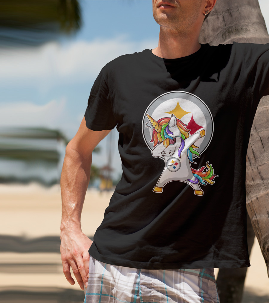 Pittsburgh Steelers Dabbing Unicorn Fan Design Rainbow T-Shirt