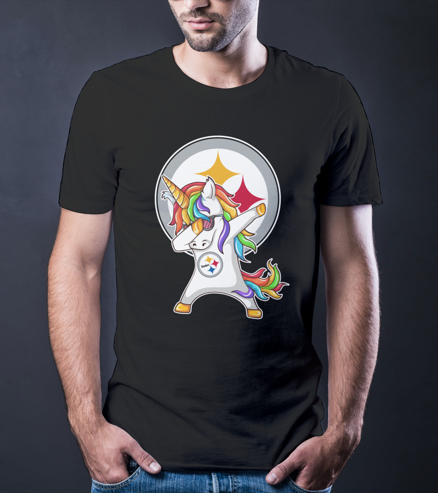 Pittsburgh Steelers Dabbing Unicorn Fan Design Rainbow T-Shirt