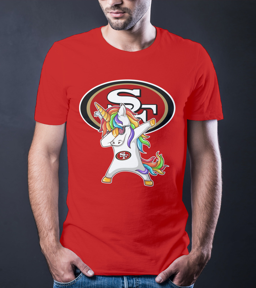 San Francisco 49ers SF Logo Rainbow Unicorn Dabbing T-Shirt