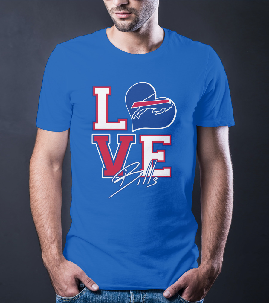 LOVE My Buffalo Bills Heart Logo Featuring Iconic Football Team Emblem T-Shirt
