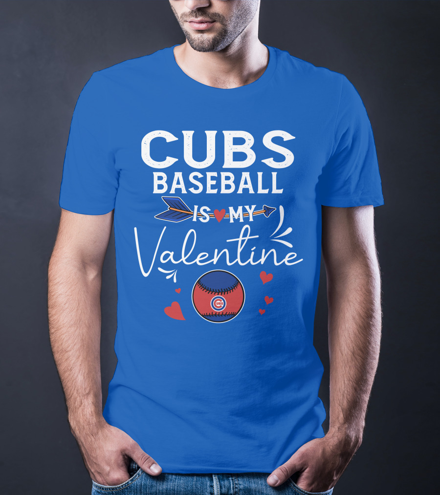 Cubs Baseball Is My Valentine With Hearts And Arrow T-Shirt