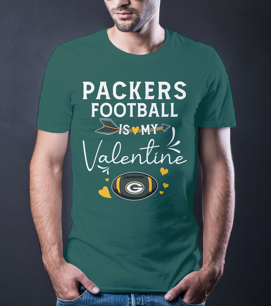Packers Football Is My Valentine With Green Bay Logo And Hearts T-Shirt