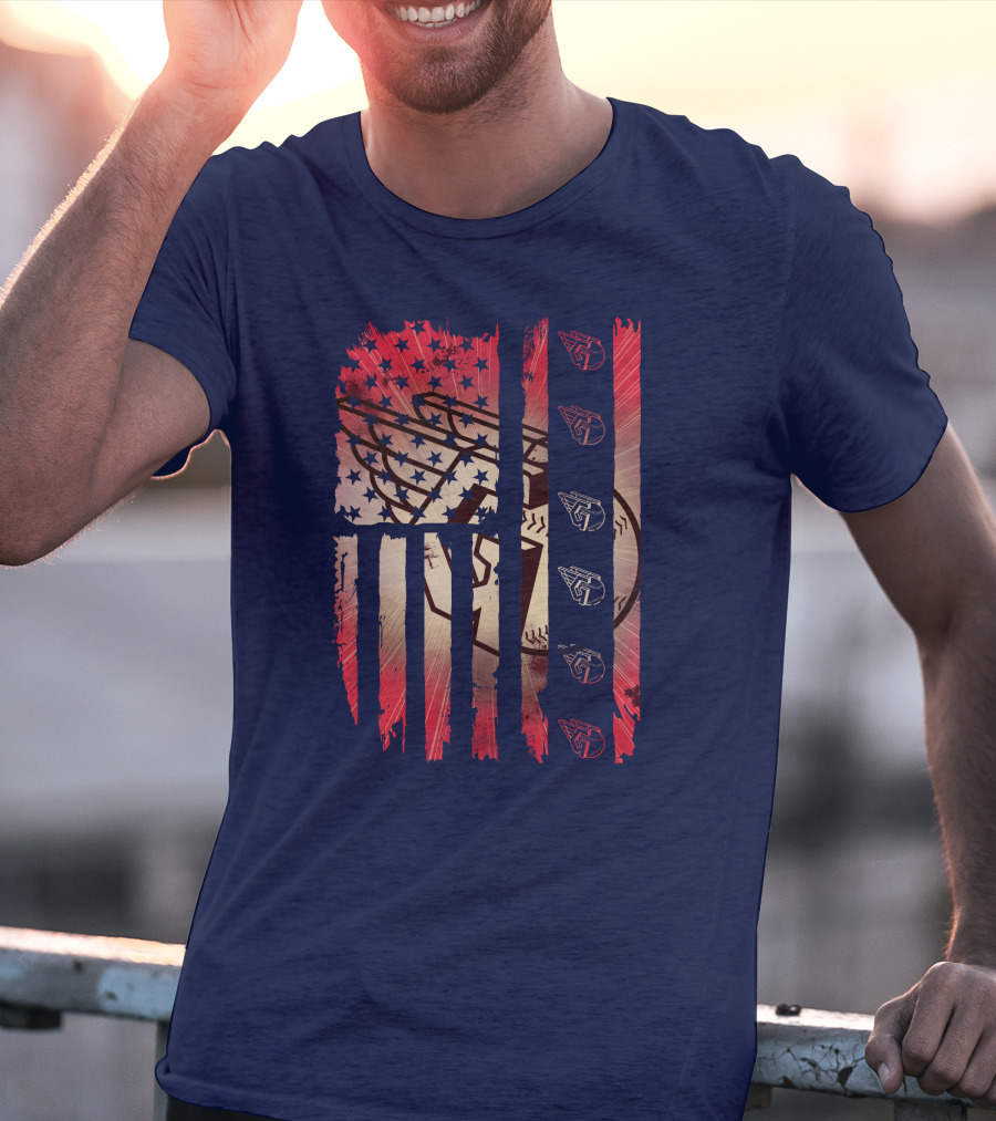 Cleveland Guardians American Flag Stripes Stars Baseball T-Shirt