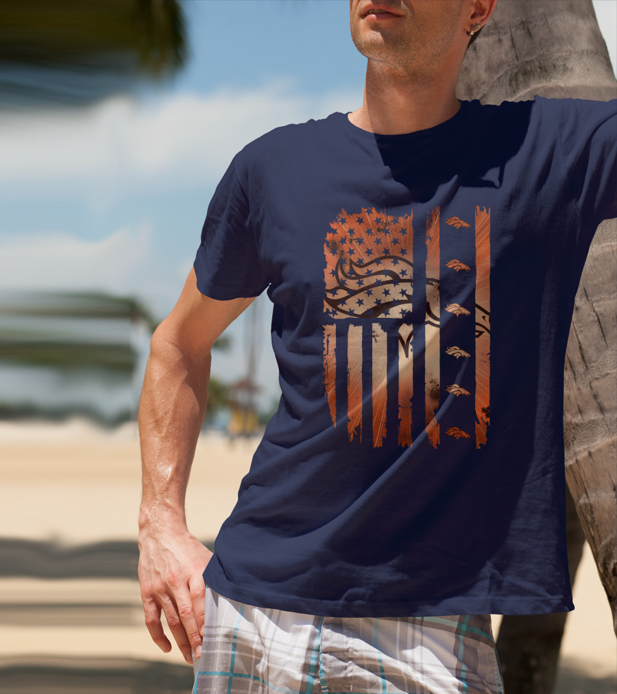 Denver Broncos Distressed American Flag Stars And Stripes T-Shirt