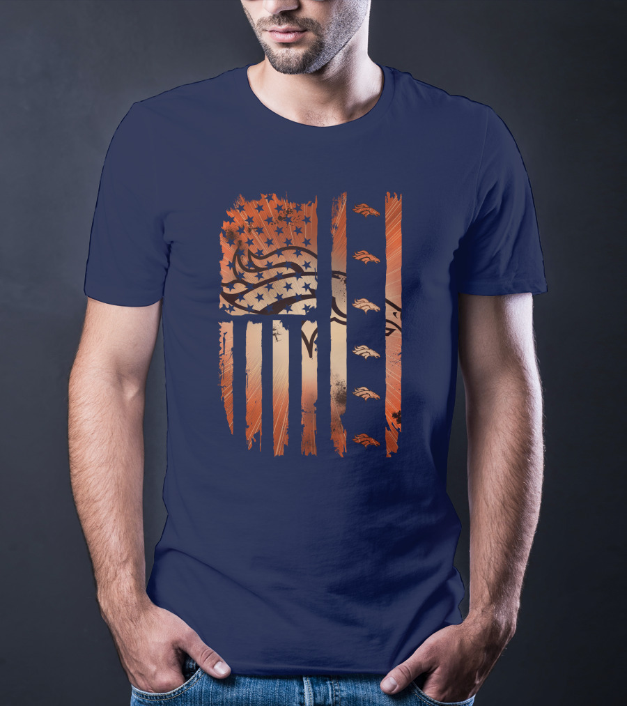 Denver Broncos Distressed American Flag Stars And Stripes T-Shirt