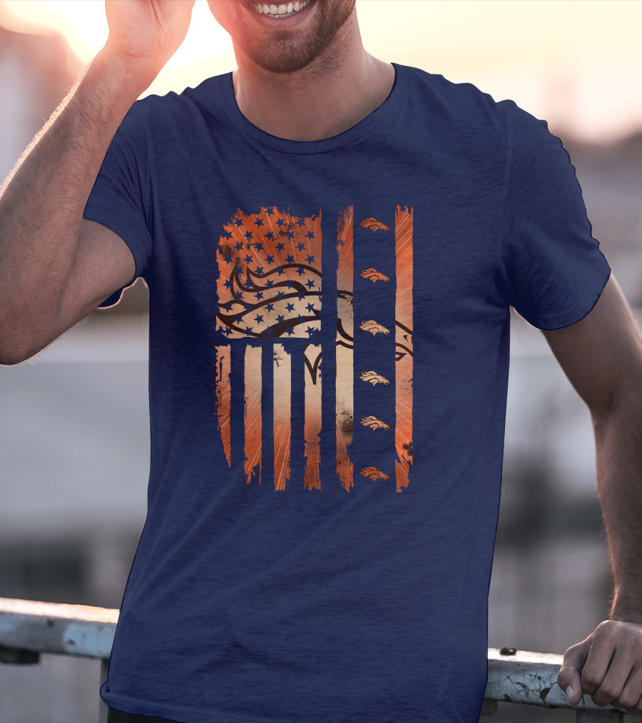 Denver Broncos Distressed American Flag Stars And Stripes T-Shirt