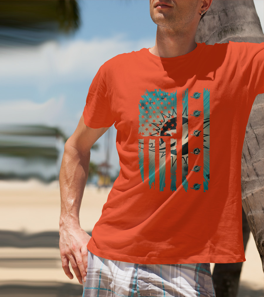 Miami Dolphins American Flag Aqua And Stars T-Shirt