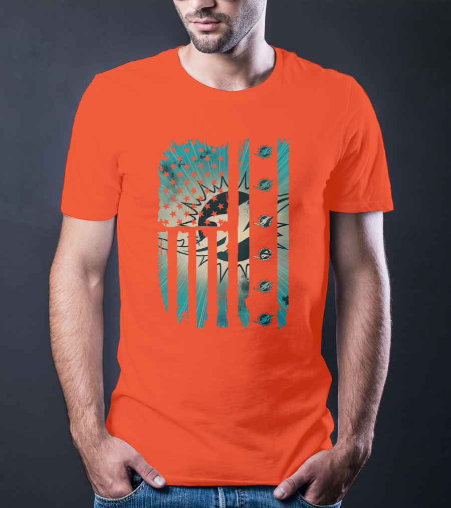 Miami Dolphins American Flag Aqua And Stars T-Shirt