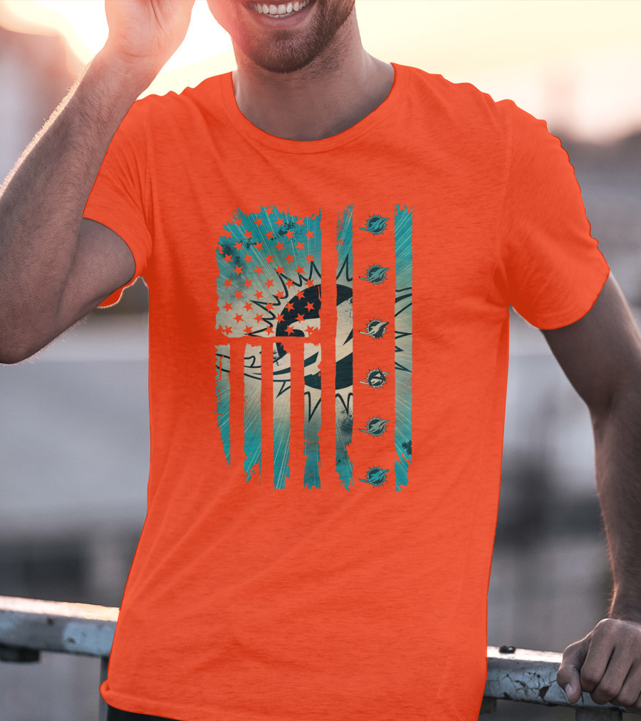 Miami Dolphins American Flag Aqua And Stars T-Shirt