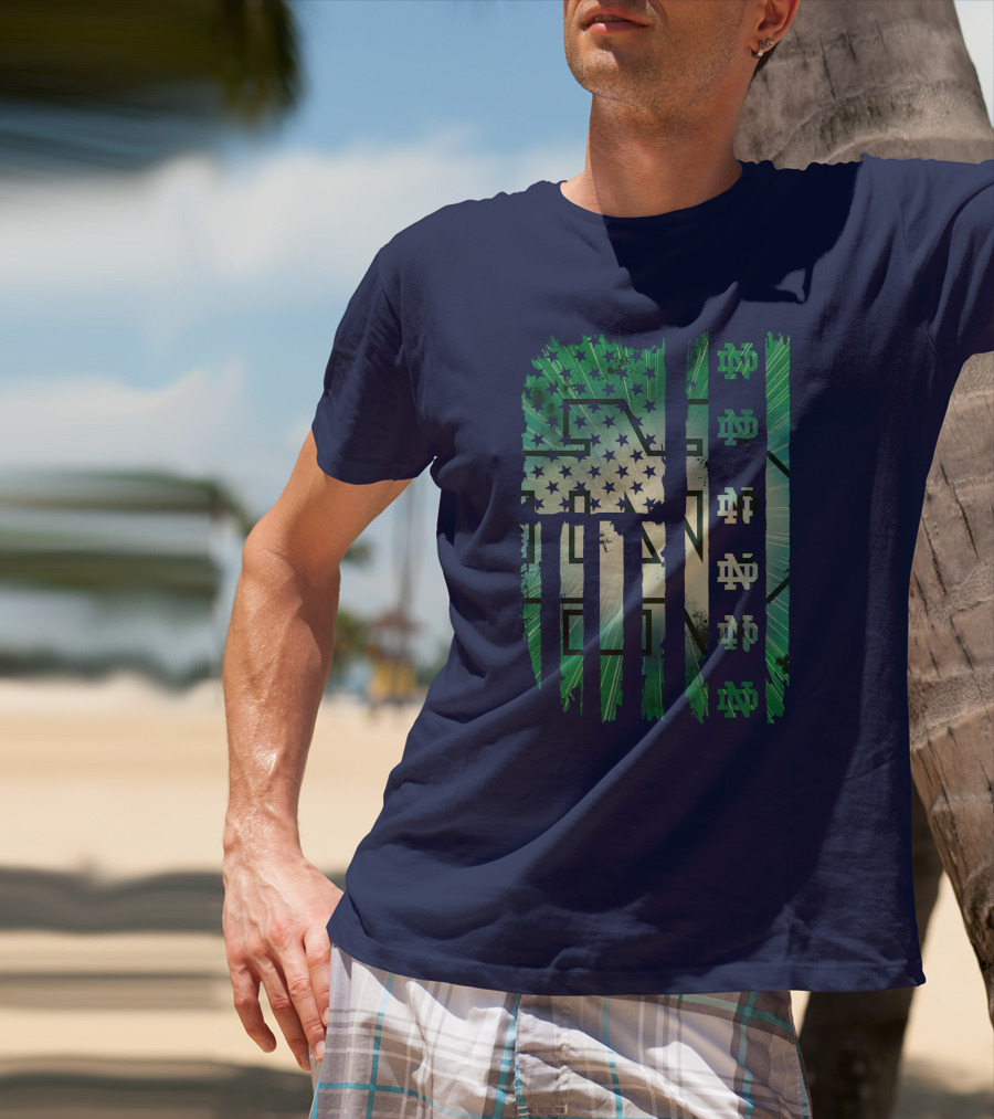 Notre Dame Nd American Flag Fighting Irish T-Shirt