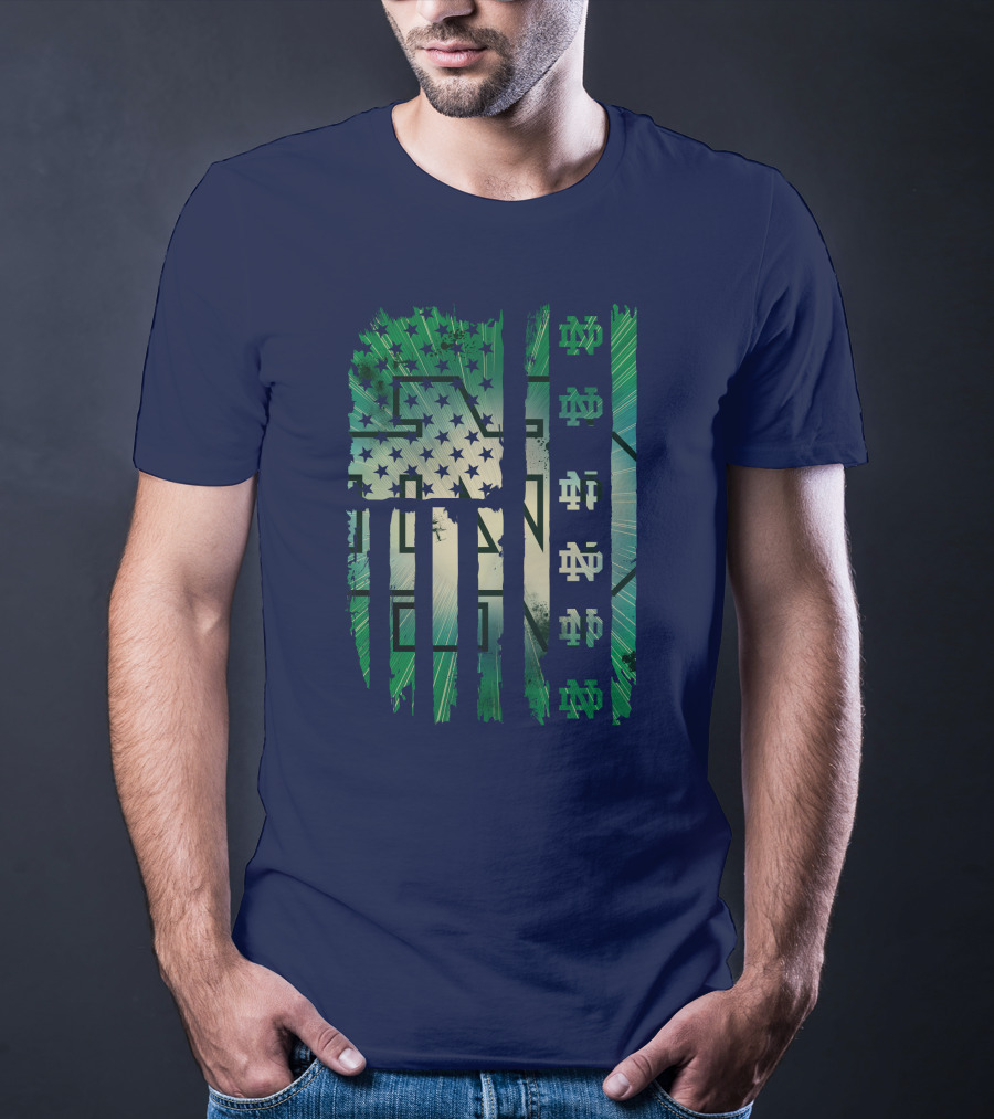 Notre Dame Nd American Flag Fighting Irish T-Shirt