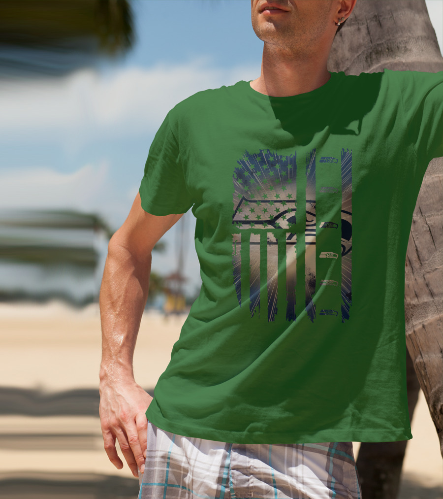Seattle Seahawks American Flag Distressed Vintage T-Shirt