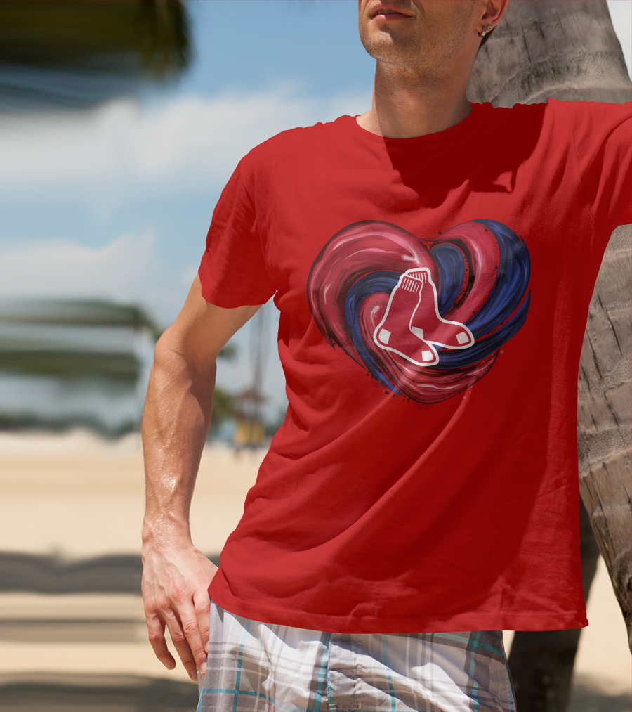 Boston Red Sox Tornado Heart Red And Blue Sox T-Shirt