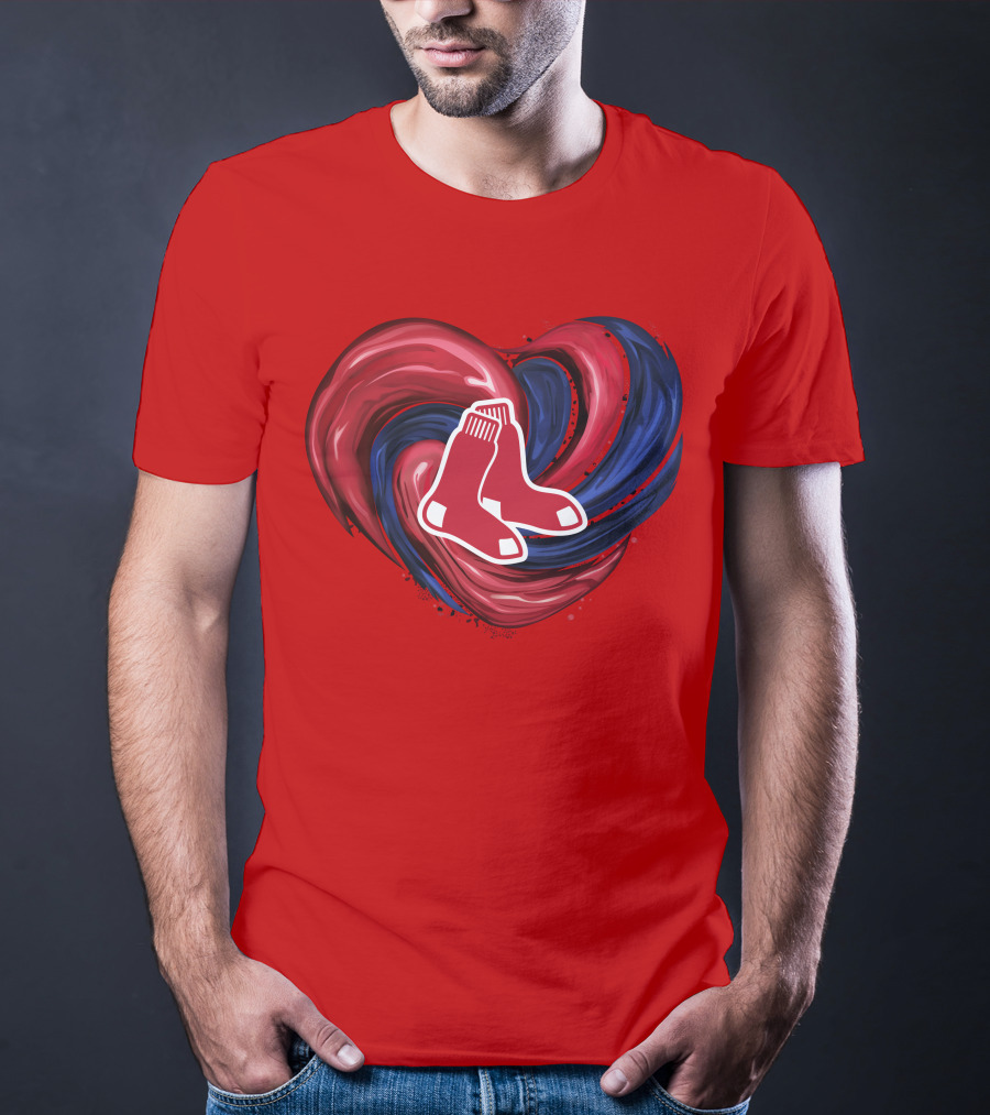 Boston Red Sox Tornado Heart Red And Blue Sox T-Shirt