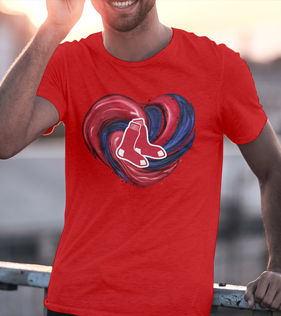 Boston Red Sox Tornado Heart Red And Blue Sox T-Shirt