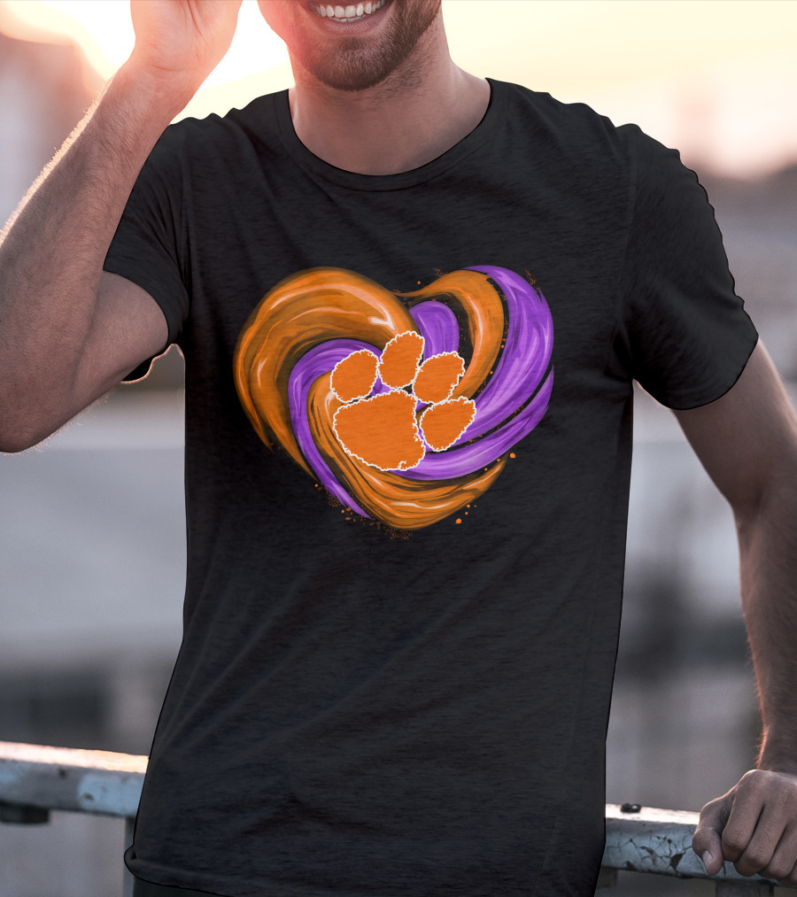 Clemson Tigers Paw Print Tornado Heart T-Shirt