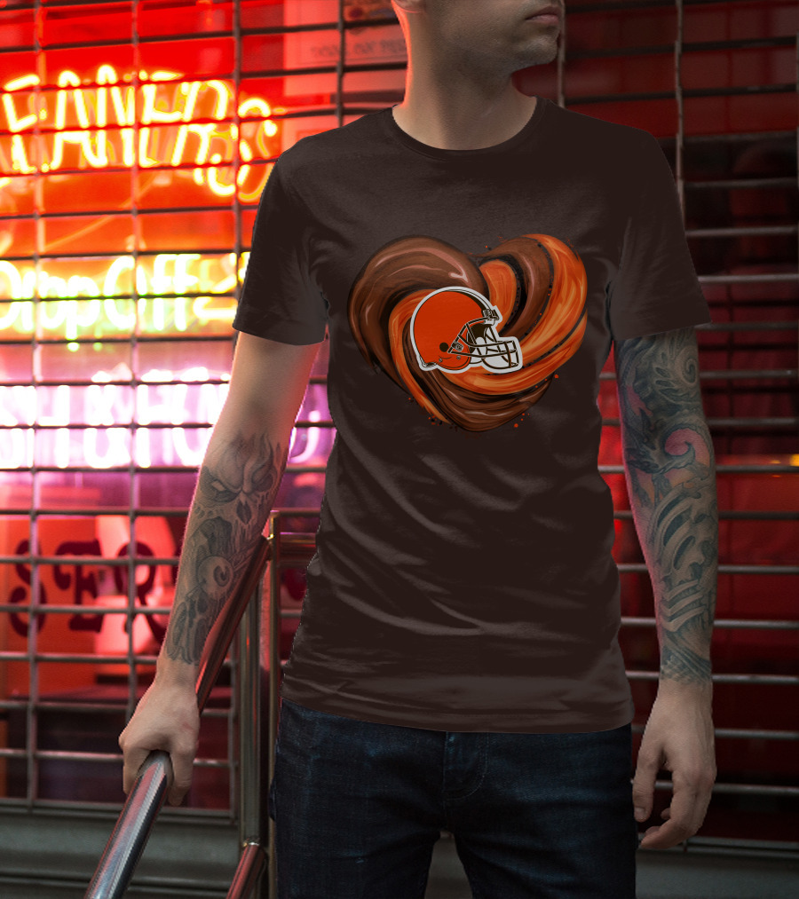 Cleveland Browns Football Helmet Tornado Heart T-Shirt