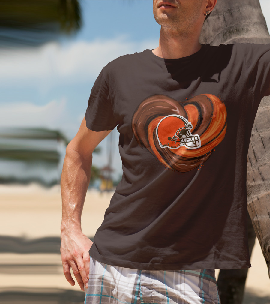 Cleveland Browns Football Helmet Tornado Heart T-Shirt