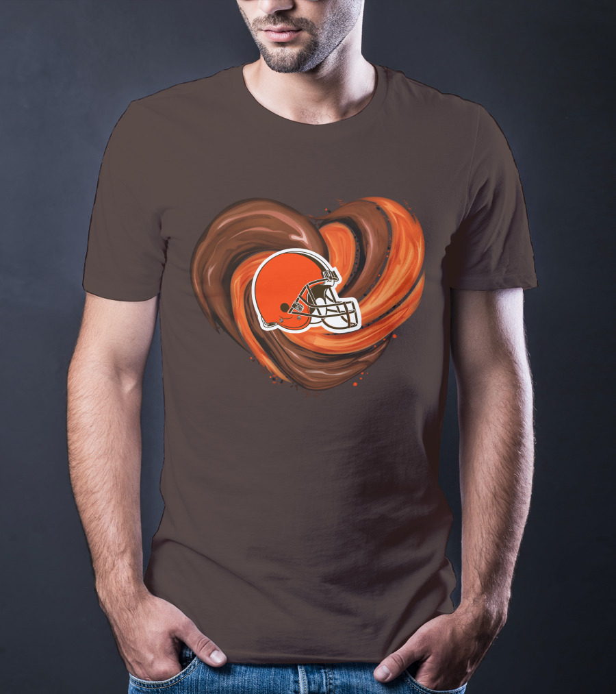 Cleveland Browns Football Helmet Tornado Heart T-Shirt