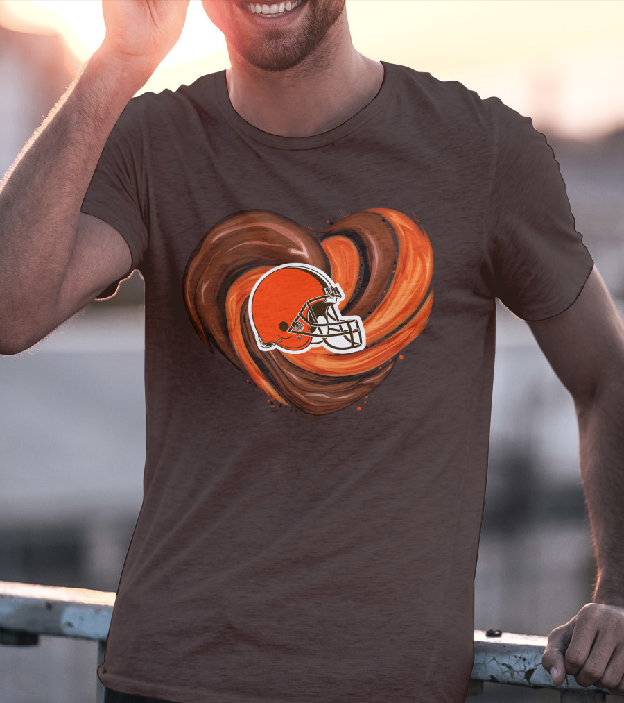 Cleveland Browns Football Helmet Tornado Heart T-Shirt