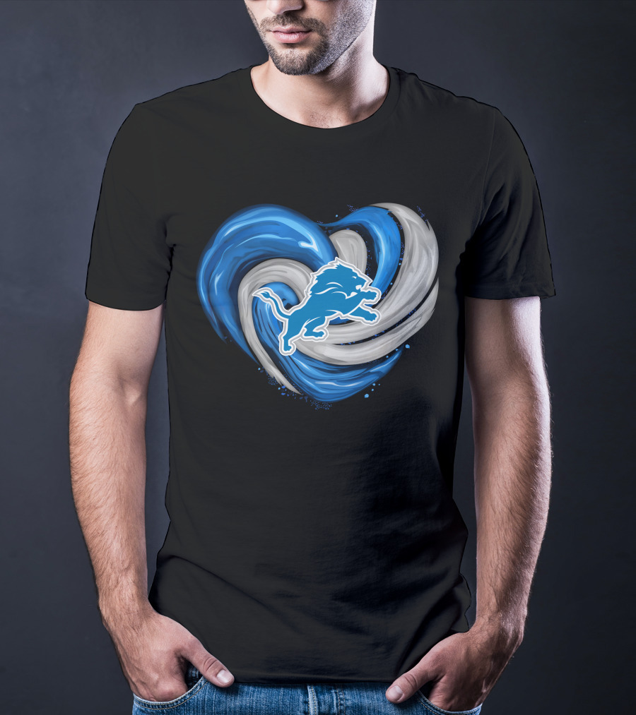 Detroit Lions Blue And Silver Swirling Heart T-Shirt