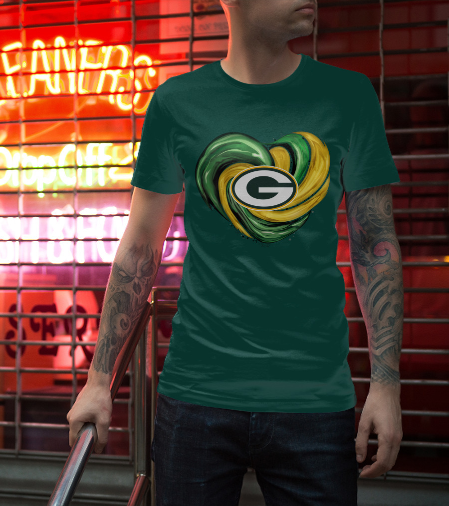 Green Bay Packers Heart Logo Swirl Tornado T-Shirt