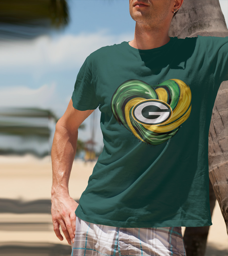 Green Bay Packers Heart Logo Swirl Tornado T-Shirt