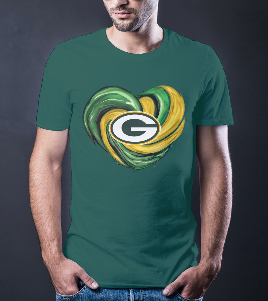 Green Bay Packers Heart Logo Swirl Tornado T-Shirt