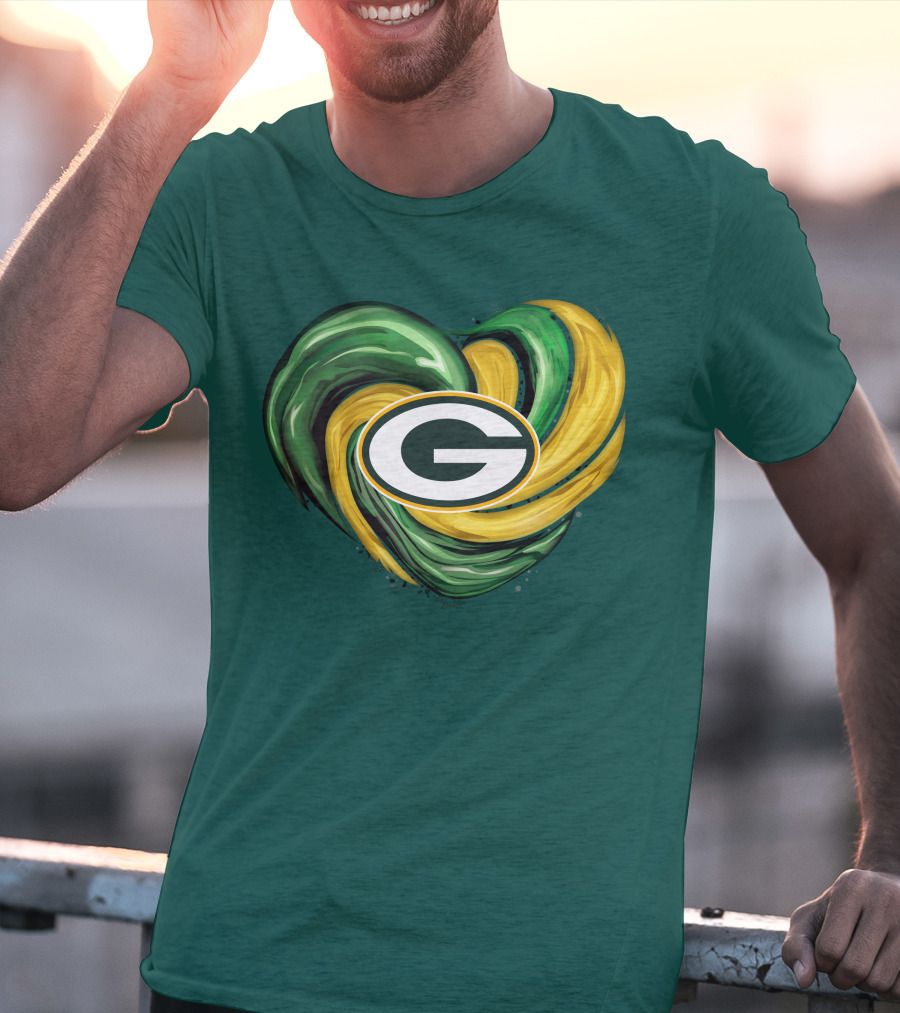 Green Bay Packers Heart Logo Swirl Tornado T-Shirt