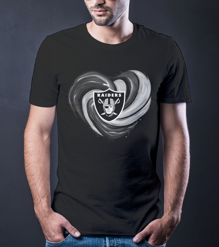 Las Vegas Raiders Heart Design With Logo In Black And White Swirl T-Shirt
