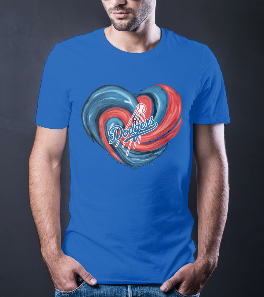 Dodgers Tornado Heart Blue Red Swirl Baseball T-Shirt