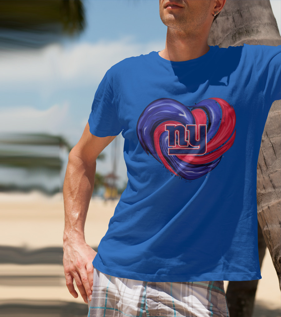 New York Giants Tornado Heart NY Logo Blue Red Swirl T-Shirt
