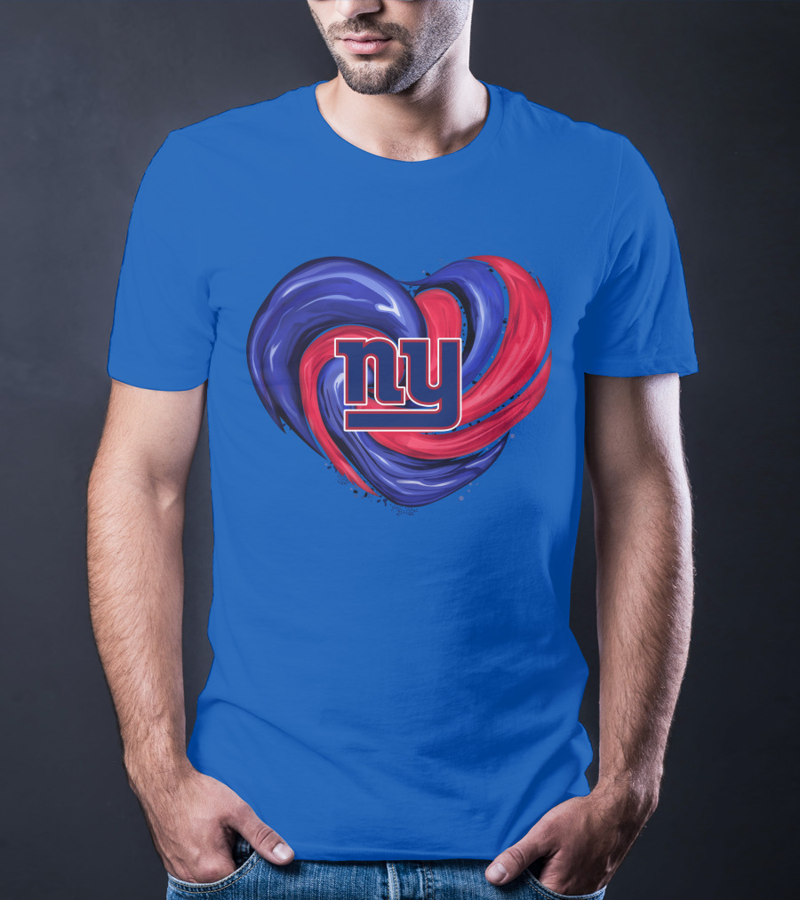 New York Giants Tornado Heart NY Logo Blue Red Swirl T-Shirt