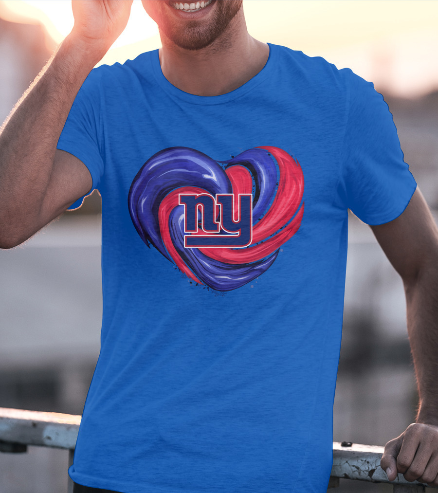 New York Giants Tornado Heart NY Logo Blue Red Swirl T-Shirt
